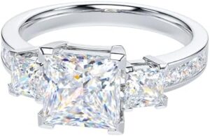 THELANDA Sterling Silver Center 1.5CT Three Stone Style All Princess Cut Side Stones Promise Engagement Ring - Image 3