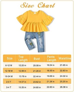 NZRVAWS Baby Girl Clothes Toddler Girl Outfits Infant Ruffle Shirt Denim Ripped Jeans Cute Clothing Set - Image 6