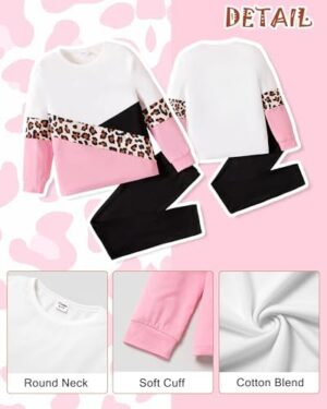 PATPAT Little Girls Clothes Crew Neck Leopard Color Block Sweatshirt and Leggings Girls Outfits Size 2-12Y - Image 2