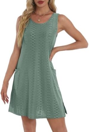 Coverup Summer Dresses for Women 2025 Eyelet Casual Loose Sleeveless Sundresses Tank Dresses with Pockets - Image 4