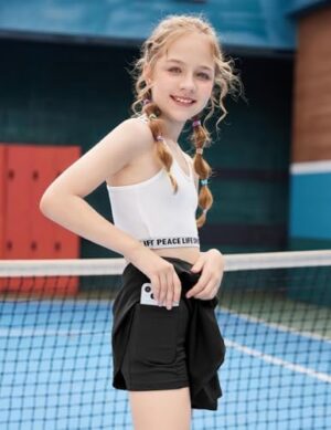 Zaclotre Skorts Skirts for Girls Elastic High Waisted Tennis Skirt with 2 Pockets Athletic Golf Workout Sports Shorts - Image 3