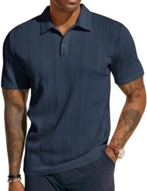 PJ PAUL JONES Mens Textured Knit Polo Shirts Regular Fit Stretchy Golf Shirts