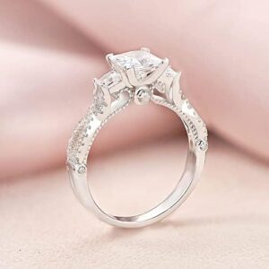 SHELOVES Vintage Three Stone Princess Cut AAAAA CZ Wedding Engagement Rings For Women 925 Sterling Silver 5-10 - Image 3