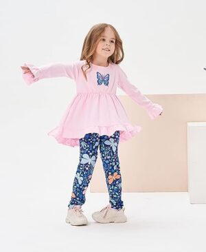 Toddler Kid Girl Clothes Ruffle Sleeve High Low Top Floral Allover Pants Fall Winter Outfit Set - Image 4