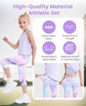 Gogokids Girls' Activewear Workout Set, 2 Piece Athletic Sets Sleeveless Tank Tops and Capri Leggings Yoga Pants - Image 4