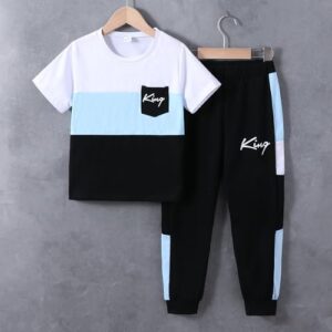 Boys Clothes Summer Outfits Set Size 6-12 Years Kids Short Sleeve Top T-Shirt & Pants Color Block Clothing Sets - Image 4