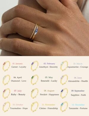 FUNEIA Gold Birthstone Rings for Women Non Tarnish Trendy Stackable Gold Rings that Don't Tarnish Dainty Emerald Green Gemstone Cubic Zirconia Wedding Engagement Ring for her Birthday Gifts Jewelry - Image 4