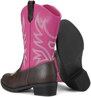 K KomForme Cowboy Boots for Girls and Boys Western Mid-Calf Pointed-Toe Cowgirl Boots (Toddler/Little Kid/Big Kid) - Image 3