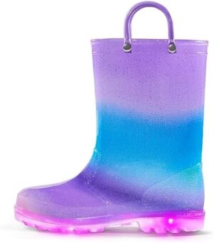 K KomForme Kids Rain Boots, Waterproof Light up Boots with Easy-on Handles