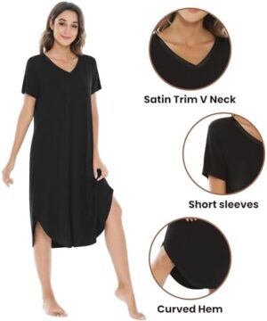 NACHILA Nightgowns for Women-Viscose Made from Bamboo, V Neck Sleepshirts Short Sleeve Sleepwear Cool Nightshirt - Image 4