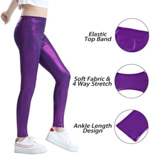 Girls Metallic Active Leggings Size 4-14 Years Shiny Sparkly Mystique Stretch Ankle Length for Kids Youth Teen - Image 5