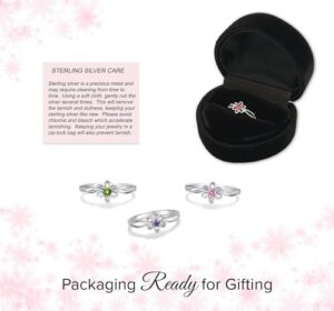 Precious Pieces Sterling Silver Simulated Birthstone Baby Ring with Flower for Little Girls - Image 4