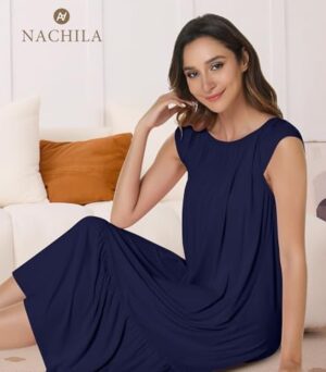 NACHILA Women's Nightgowns-Viscose Made from Bamboo, Soft Sleepshirts Cool Sleep Dress Crew Neck Nightshirt Loose Sleepwear - Image 6