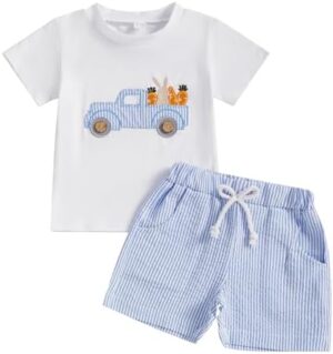 Toddler Boy Easter Outfit Baby Boy Bunny Short Sleeve T Shirt And Shorts Set 2 Piece Spring Summer Clothes