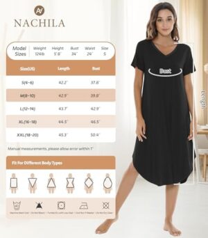 NACHILA Nightgowns for Women-Viscose Made from Bamboo, V Neck Sleepshirts Short Sleeve Sleepwear Cool Nightshirt - Image 5