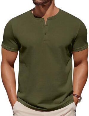 COOFANDY Mens Cotton Henley T-Shirts Short Sleeve Button Casual Basic Tees Work Shirts with Split Side