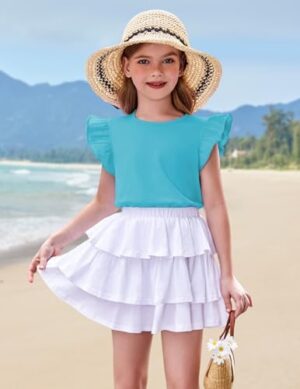 Arshiner 2 Piece Girl Clothes Outfits Spring Summer Ruffle Trim Tank Top Shirts and Pant Set with Pockets - Image 5