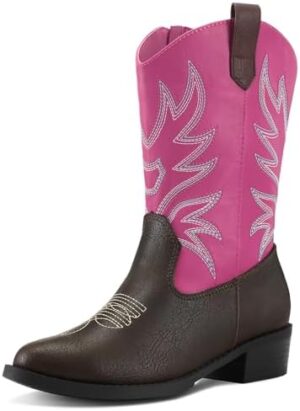 K KomForme Cowboy Boots for Girls and Boys Western Mid-Calf Pointed-Toe Cowgirl Boots (Toddler/Little Kid/Big Kid)