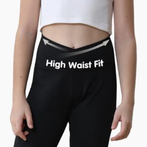 Girls Flare Leggings Black Pink Crossover High Waisted Workout Running Dance Bootleg Yoga Pants - Image 5