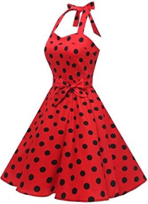 Topdress Women'sVintage Polka Audrey Dress 1950s Halter Retro Cocktail Dress - Image 3