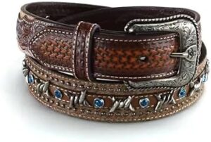 ARIAT Men's Blue Crystal Barbed Center Western Belt