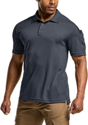 CQR Men's Polo Shirts, Tactical Short Sleeve Golf Performance Shirts, Lightweight Dry Fit UPF 50+ Pique