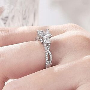 SHELOVES Vintage Three Stone Princess Cut AAAAA CZ Wedding Engagement Rings For Women 925 Sterling Silver 5-10 - Image 5