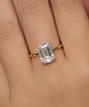 Michooyel 18K Gold Plated 4ct Emerald Cut Cubic Zirconia Engagement Rings For Women Sterling Silver Wedding Ring Promise Ring Sterling Silver Wedding Band - Image 3