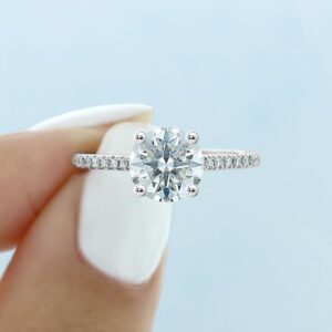 Blocaci Engagement Ring 2-1/4 CT Moissanite Round Cut Pave Engagement Rings for Women 10k 14k 18k White Gold - Image 4