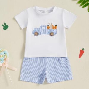 Toddler Boy Easter Outfit Baby Boy Bunny Short Sleeve T Shirt And Shorts Set 2 Piece Spring Summer Clothes - Image 3