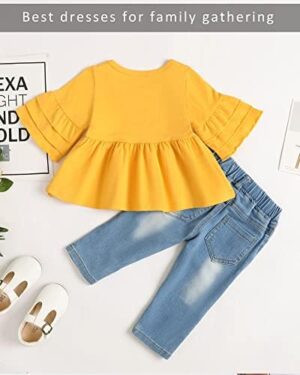 NZRVAWS Baby Girl Clothes Toddler Girl Outfits Infant Ruffle Shirt Denim Ripped Jeans Cute Clothing Set - Image 4