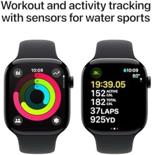 Apple Watch Series 10 [GPS 46mm case] Smartwatch with Jet Black Aluminium Case with Black Sport Band - M/L. Fitness Tracker, ECG App, Always-On Retina Display, Water Resistant - Image 5