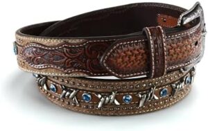 ARIAT Men's Blue Crystal Barbed Center Western Belt - Image 2