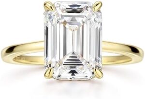 Michooyel 18K Gold Plated 4ct Emerald Cut Cubic Zirconia Engagement Rings For Women Sterling Silver Wedding Ring Promise Ring Sterling Silver Wedding Band