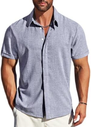 MAPICK Men's Linen Shirts Short Sleeve Button Down Casual Shirt Business Dress Clothing Beach Fashion Summer Tops