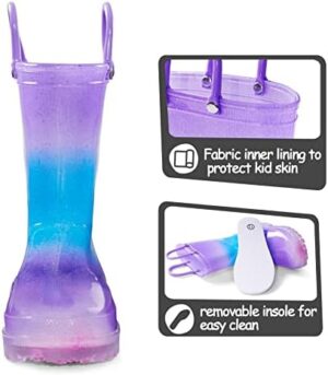 K KomForme Kids Rain Boots, Waterproof Light up Boots with Easy-on Handles - Image 2