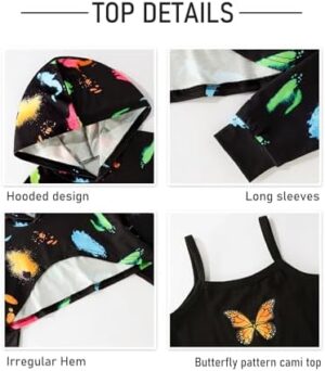 Girls Clothes 3PC Tie-dye with Butterfly Print Hoodie Sweatshirt Butterfly Print Cami Tops Sweatpants Girls - Image 4