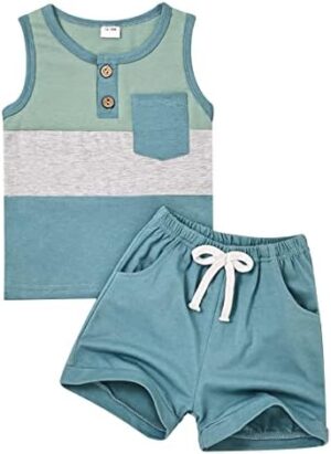 Boy Clothes Toddler Baby Boys Summer Outfits Sleeveless Patchwork T-Shirt Shorts Set 6 Months-4T