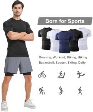 5 Pack Men’s Compression Shirts Short Sleeve Cool Dry Sports Athletic Workout Base Layer Undershirt T-Shirt Tops - Image 5