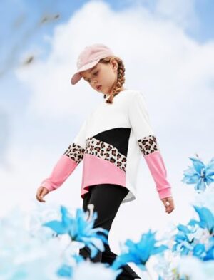 PATPAT Little Girls Clothes Crew Neck Leopard Color Block Sweatshirt and Leggings Girls Outfits Size 2-12Y - Image 4