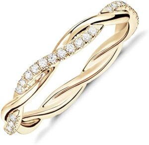 PAVOI 14K Gold Plated Cubic Zirconia Twisted Rope Eternity Band for Women