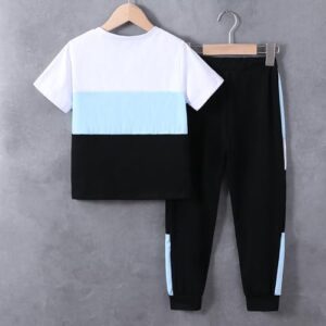 Boys Clothes Summer Outfits Set Size 6-12 Years Kids Short Sleeve Top T-Shirt & Pants Color Block Clothing Sets - Image 6