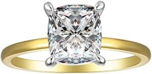 18K Gold Plated Sterling Silver 2 Carat Cubic Zirconia Solitaire Engagement Ring | Women's Thin Band CZ Promise Ring