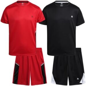 RBX Boys' Active Shorts Set - 4 Piece Lightweight Athletic T-Shirt and Gym Shorts - Clothing Set for Boys (Sizes: 4-12)