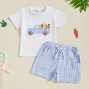 Toddler Boy Easter Outfit Baby Boy Bunny Short Sleeve T Shirt And Shorts Set 2 Piece Spring Summer Clothes - Image 2