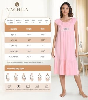 NACHILA Women's Nightgowns-Viscose Made from Bamboo, Soft Sleepshirts Cool Sleep Dress Crew Neck Nightshirt Loose Sleepwear - Image 2