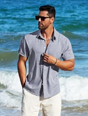 MAPICK Men's Linen Shirts Short Sleeve Button Down Casual Shirt Business Dress Clothing Beach Fashion Summer Tops - Image 4