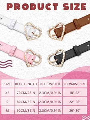 Newcotte 4 Pcs Girls Belt Kids Leather Waist Belt Rhinestone Heart Metal Buckle - Image 2