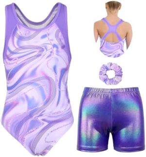 MODAFANS Gymnastics Leotards for Girls With Shorts Tumbling Dance Combined Racerback Activewear 4-13Years