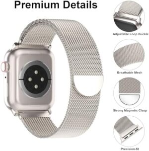 Metal Magnetic Apple Watch Band Compatible with 38mm 40mm 41mm 42mm 44mm 45mm 46mm 49mm, Stainless Steel Mesh Loop Strap iWatch Bands for Series 10/9/8/SE/7/6/5/4/3/2/1/Ultra Women Men - Image 2